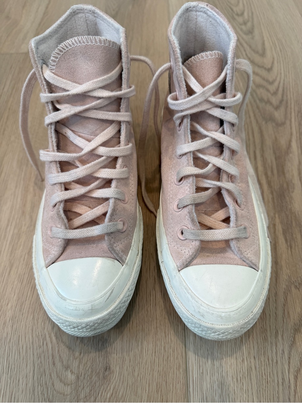 Converse High Top Sneakers in Pale Pink Suede 7.5